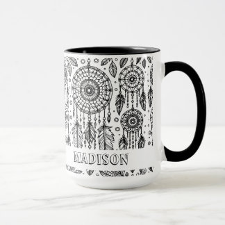 Boho Dreamcatcher Feathers Coloring Name Mug