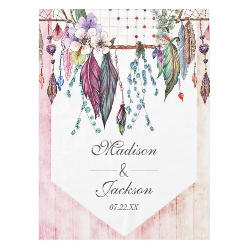 Boho Dreamcatcher  Feathers Pink Wedding Monogram Tablecloth
