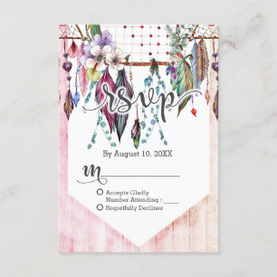 Boho Dreamcatcher & Feathers Pink Wedding RSVP
