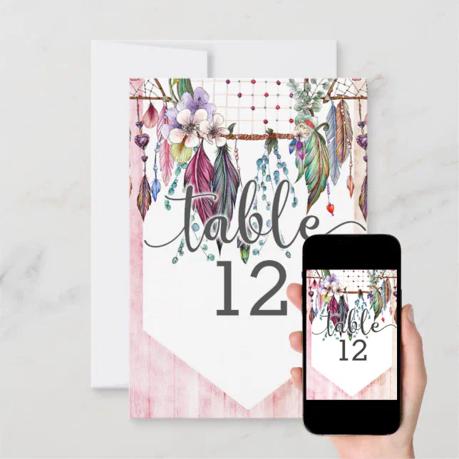 Boho Dreamcatcher & Feathers Table Number Seating Zazzle