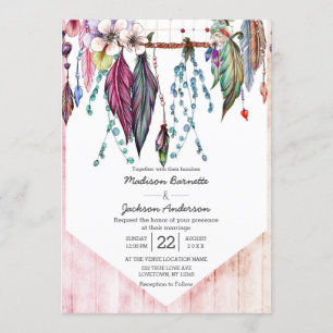 Boho Dreamcatcher & Feathers Wedding Invitation
