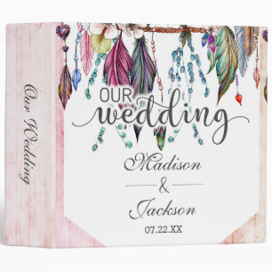 Boho Dreamcatcher & Feathers Wedding Photo Album 3 Ring Binder