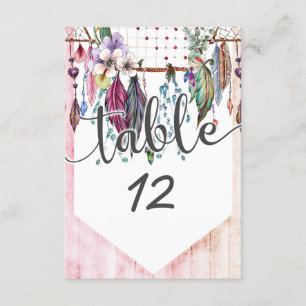Boho Dreamcatcher & Feathers Wedding Table Numbers