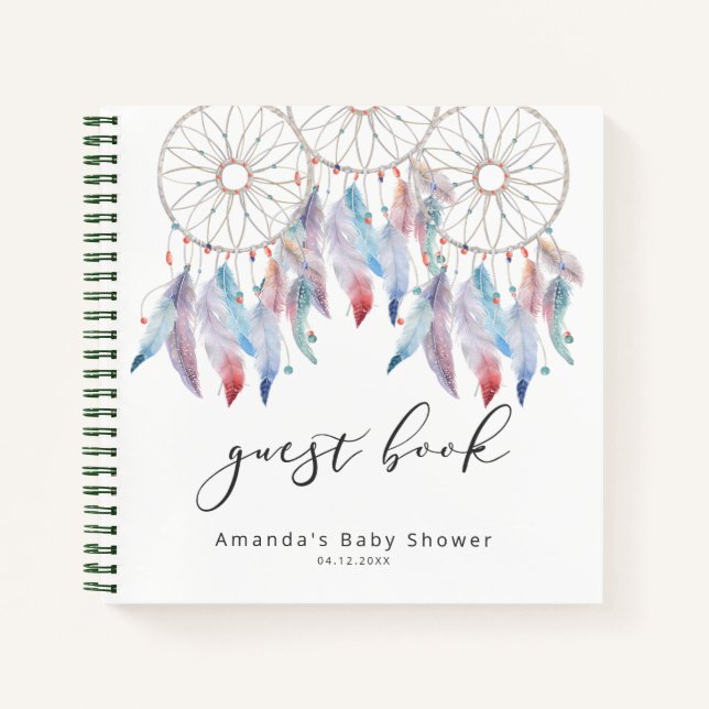 Boho Dreamcatcher Guest Book Modern Baby Shower (Front)