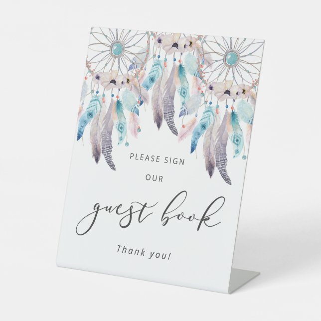 Boho Dreamcatcher Guestbook Sign for Baby Shower (Front)