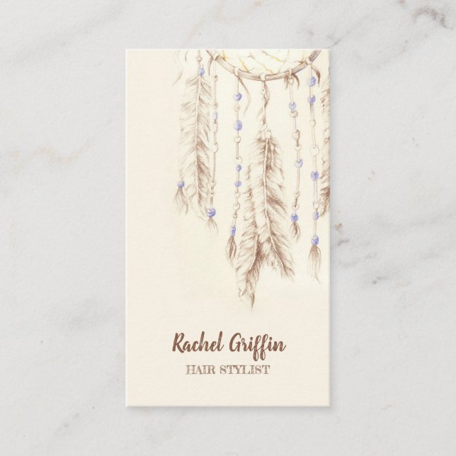 Boho Dreamcatcher Hair Stylist or Therapist Business Card (Front)