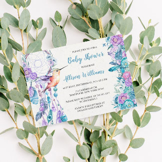 Boho Dreamcatcher Hummingbird Baby Shower Invitation