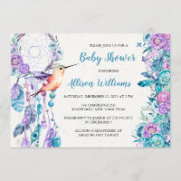 Boho Dreamcatcher Hummingbird Baby Shower Invitation