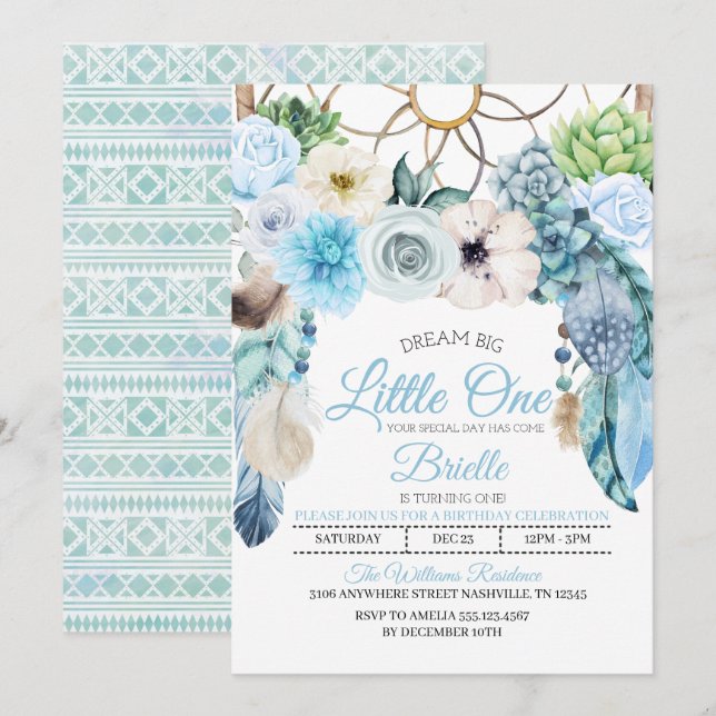 Boho Dreamcatcher Little One Birthday Invitation (Front/Back)