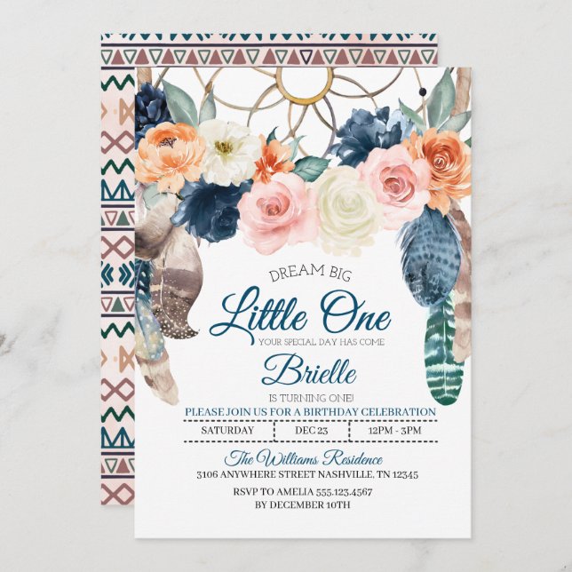 Boho Dreamcatcher Little One Birthday Invitation (Front/Back)