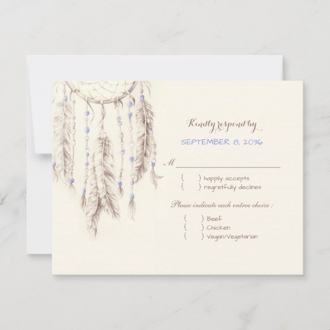 Boho Dreamcatcher Meal Choice Wedding RSVP (Front)