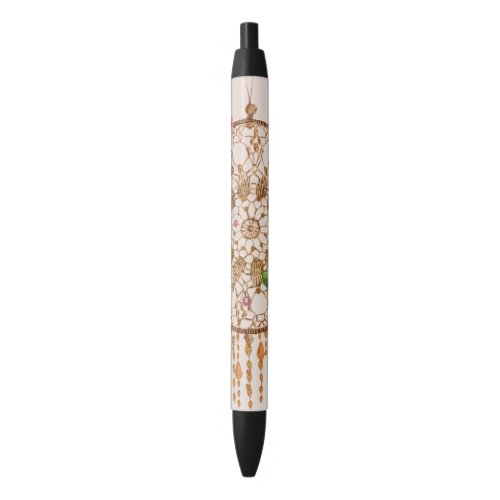 Boho Dreamcatcher Pink Gold Floral Watercolor Black Ink Pen