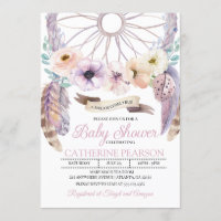 Boho Dreamcatcher Purple Baby Shower Invitation