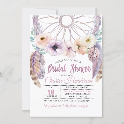 Boho Dreamcatcher Purple Bridal Shower Invitation