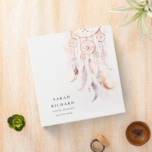 Boho Dreamcatcher Watercolor Lilac Blush Peach 3 Ring Binder (In Situ)