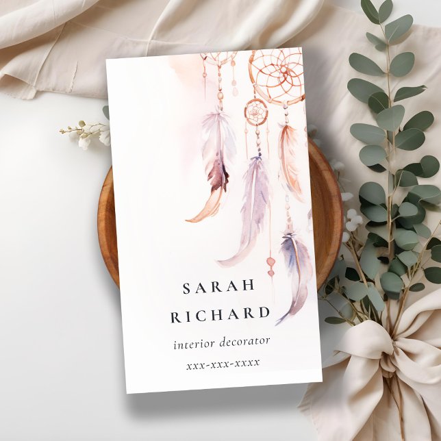 Boho Dreamcatcher Watercolor Lilac Blush Peach Business Card (Creator Uploaded)