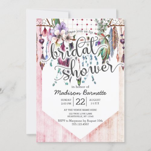 Boho Dreamcatcher Wood Bridal Shower Invitation