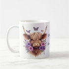 Boho Dreams Floral Purple Highland Cow Whimsical 