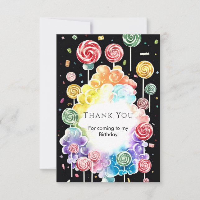 Boho Dreamy Candyland Birthday Thank You Card (Front)