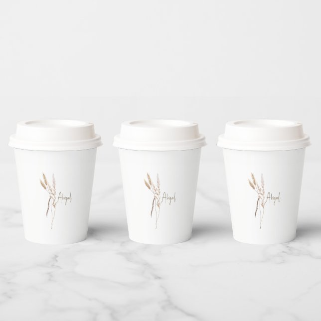 Boho Dried Botanical Shower Personalized  Paper Cups (Multi)