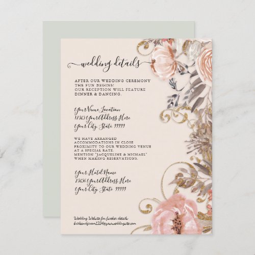 Boho Dried Floral Blush Rose Gold Wedding Details Invitation