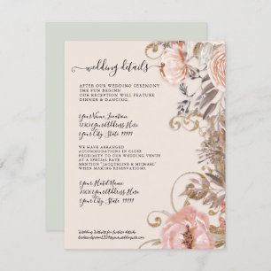 Boho Dried Floral Blush Rose Gold Wedding Details Invitation