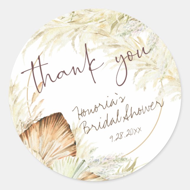Boho Dried Floral Favor 2 Classic Round Sticker (Front)
