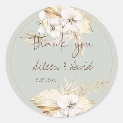 Boho Dried Floral Favor Sage Green Classic Round Sticker