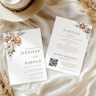Boho Dried Floral Minimal Wedding Invitation