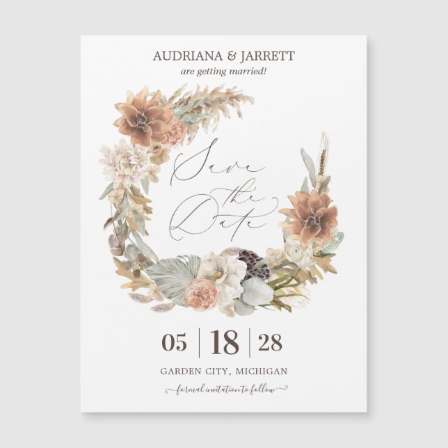 Boho Dried Floral Pampas Grass Fall Autumn Magnet (Front)