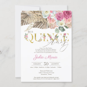 Boho Dried Floral Spanish Mis Quince Anos Birthday Invitation