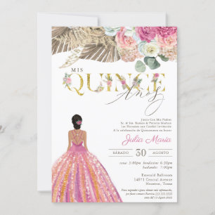 Boho Dried Floral Spanish Mis Quince Anos Birthday Invitation