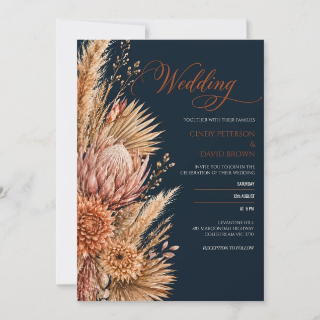 Boho Dried Floral Wedding Invitation (Front)