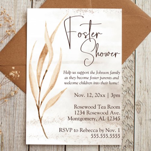 Boho Dried Florals Foster Care BabyChild Shower Invitation