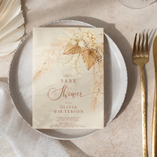 Boho Dried Flowers and Pampas Grass Baby Shower Invitation