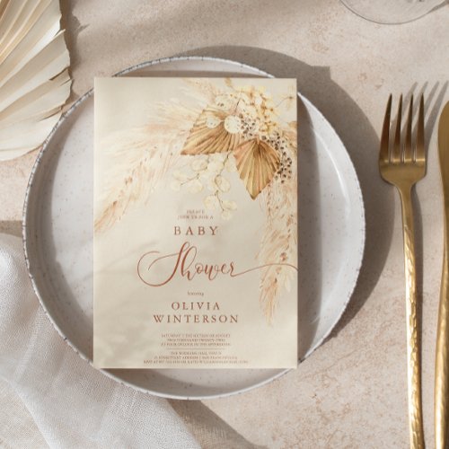  Boho Dried Flowers and Pampas Grass Baby Shower  Invitation