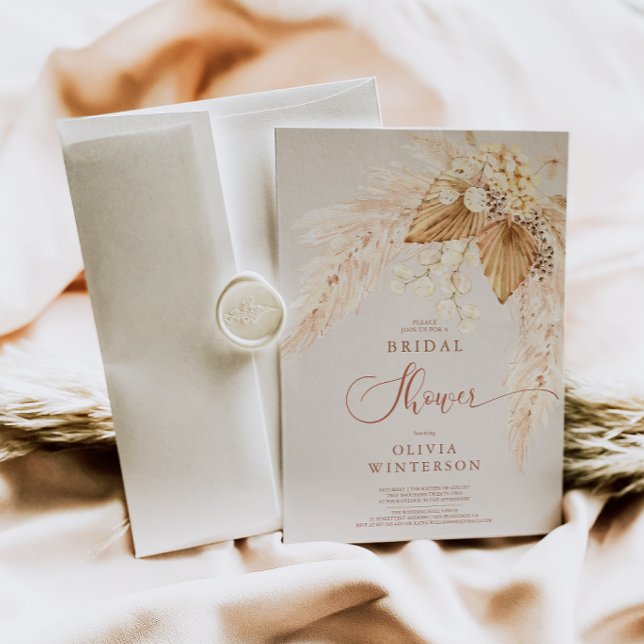  Boho Dried Flowers and Pampas Grass Bridal Shower Invitation (Creator Uploaded)