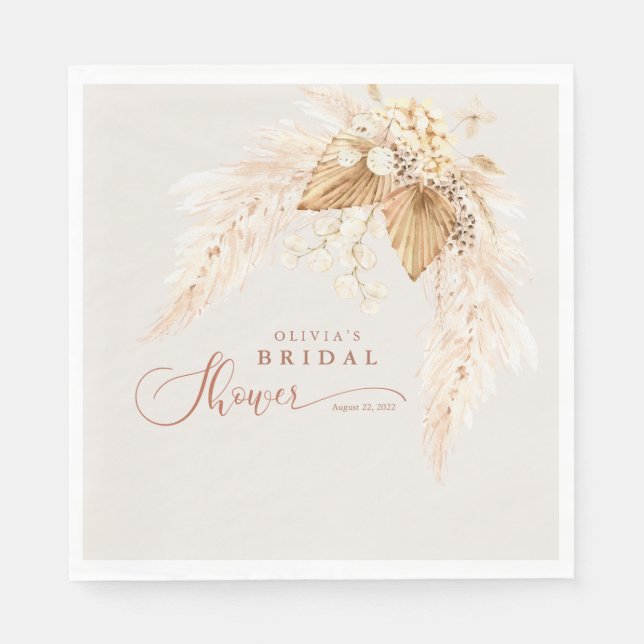  Boho Dried Flowers and Pampas Grass Bridal Shower Napkins (Front)