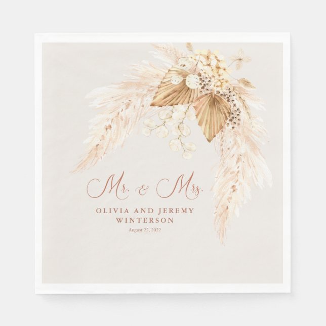  Boho Dried Flowers and Pampas Grass Wedding Napkins (Front)