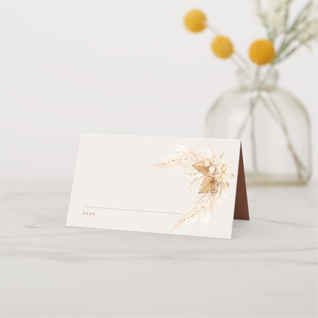  Boho Dried Flowers and Pampas Grass Wedding Place Card (Front)