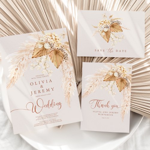  Boho Dried Flowers and Pampas Grass Wedding Thank You Card