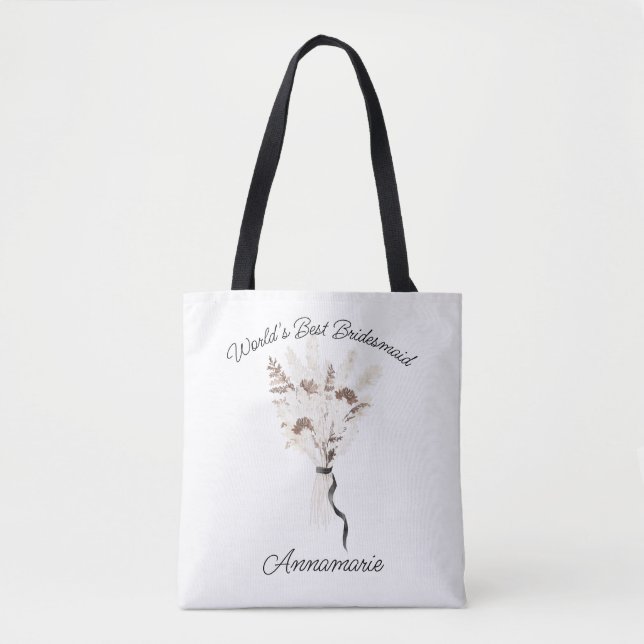 Boho Dried Flowers Bouquet Bridesmaid Tote Bag (Front)