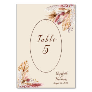 BOHO Dried Flowers Pampas Grass Wedding  Table Number