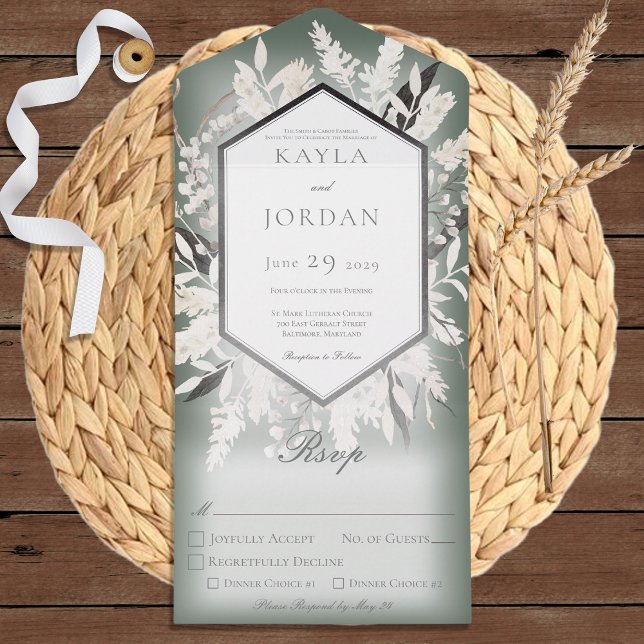 Boho Dried Grass Wreath Sage Green Dinner All In One Invitation (Creator Uploaded)