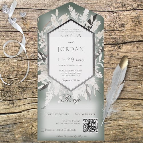 Boho Dried Grass Wreath Sage Green QR Code  All In One Invitation