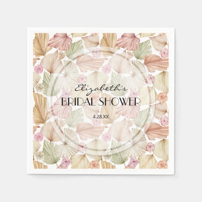 Boho Dried Leaves and Flowers Bridal Shower Napkins (Front)