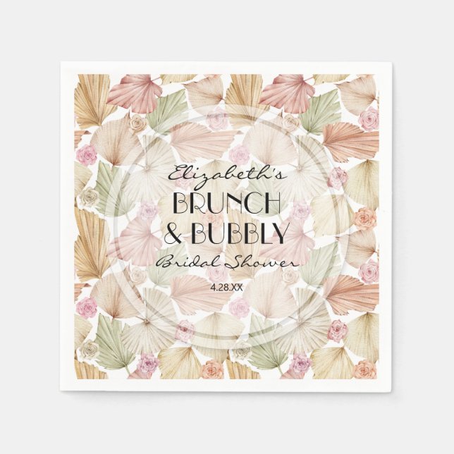 Boho Dried Leaves and Flowers Bridal Shower Napkins (Front)