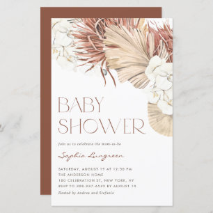 Boho Dried Palm and Orchids Baby Shower Invitation
