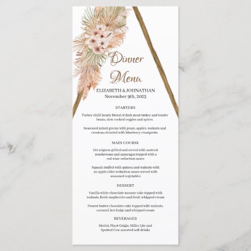 Boho Dried Palm Leaves Pampas Grass Wooden Arch  Menu