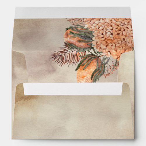 Boho Dried Palm Leaves  Terracotta Hydrangeas Envelope